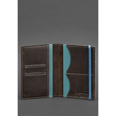Кожаная обложка для паспорта 2.0 темно-коричневая с бирюзовым