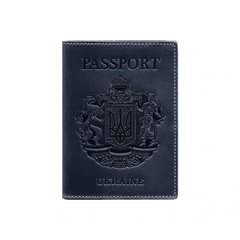 Обложка для паспорта с украинским гербом кожаная синяя