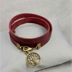Женский кожаный браслет -лента бордовый