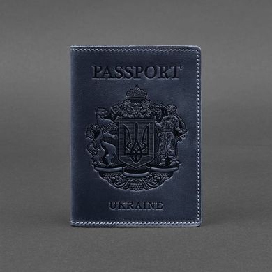 Обложка для паспорта с украинским гербом кожаная синяя