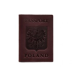Шкіряна обкладинка для паспорта з польським гербом бордова