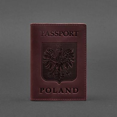 Кожаная обложка для паспорта с польским гербом бордовая