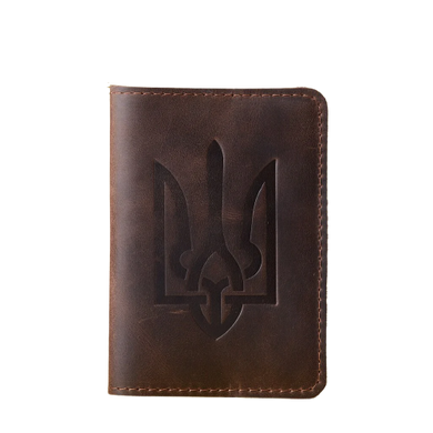 Обложка на паспорт с гербом Украины темно-коричневая