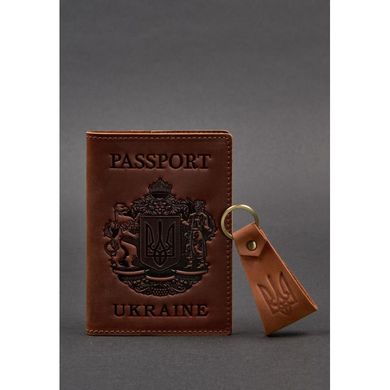 Набір подарунковий шкіряних аксесуарів з українською символікою світло-коричневий