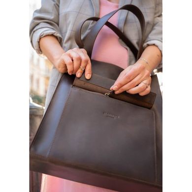 Сумка шоппер Бэтси с карманом кожаная женская темно-коричневая