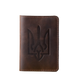 Обкладинка на паспорт із гербом України  з кишеньками для карток темно-коричнева