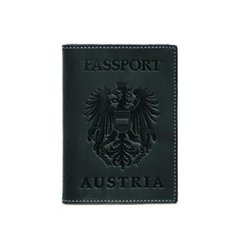 Обкладинка шкіряна для паспорта з австрійським гербом зелена Crazy Horse