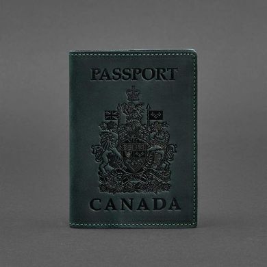 Кожаная обложка для паспорта с канадским гербом зеленая